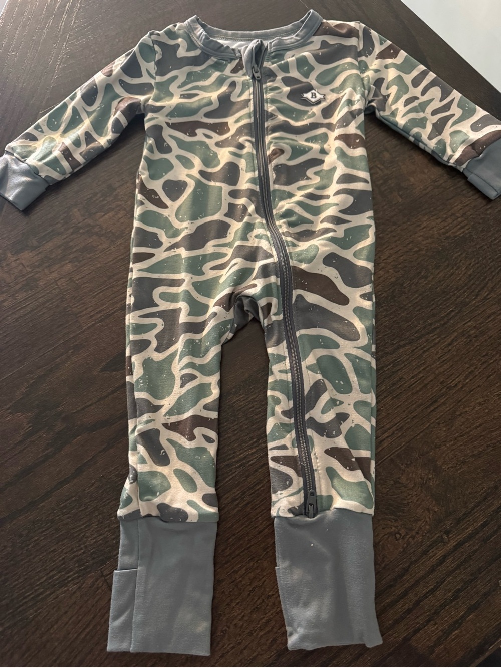 BURLEBO Green & Gray Camo One-Piece Footie with Front Zipper
